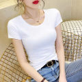 White Slim FitTT-shirt Women's Summer Pure Cotton2022New Pure Color Tight Top T-shirt Thin Bottoming Shirt. 