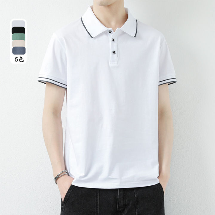 Shen Geng men's solid color short sleeve polo shirt men's Korean version of the lapel light mature casual paul shirt summer half sleeve t-shirt men