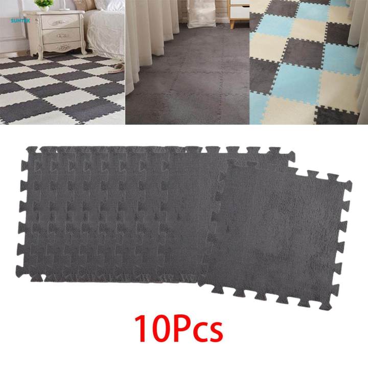 10 Pieces Plush Puzzle Foam Floor Mat Non Slip Interlocking Tiles Soft Climbing Mats for Flooring Farmhouse Workout Kids Baby
