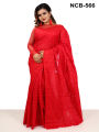 Tangail Tat মহিলাদের জন্য লাল রঙের হাফসিল্ক জামদানি শাড়ি. 