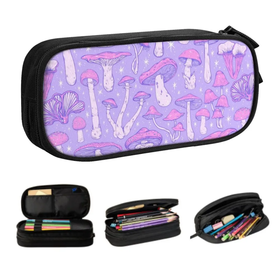 Magic Mushrooms Pastel Purple Kawaii Pencil Cases Boy Girl Big