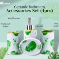 Leaf Printed Ceramic Bathroom Accessories Set (4 pcs set). 