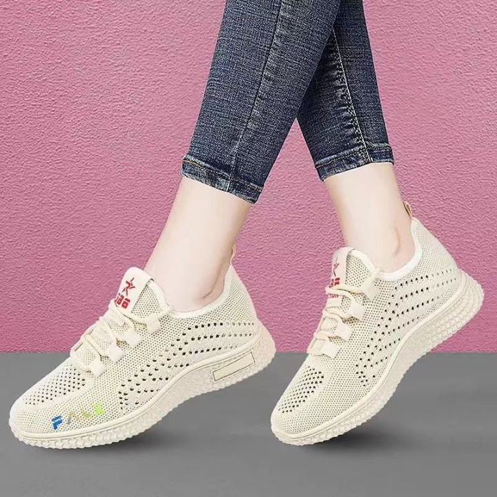 Mesh Surface Shoes Sneakers2023Summer Casual Stylish Flying Woven Breathable Non-Slip Soft Bottom Wild Running Shoes