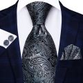 Hi-Tie Red Fashion Paisley 100% Silk Men's Tie Set 8.5cm Wedding Ties For Men New Design Hanky Cufflinks Set Quality Necktie.