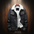 Plush Long-sleeved Jeans Jacket Men's Winter Denim Cotton Jacket Lamb Wool Korean Fashion Style Thick Outware Coat For Young Men. 