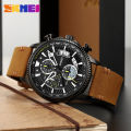 SKMEI 2059 Fashion Mens Sports Watches For Men Luxury Leather Quartz Wrist Watch Calendar Clock Man Business Casual Watch. 
