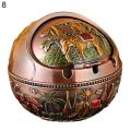 Ashtray Household Home Decor Zinc Alloy Retro Large Ash Holder with Lid for 3d Relief Pattern Design is Exquisite. 