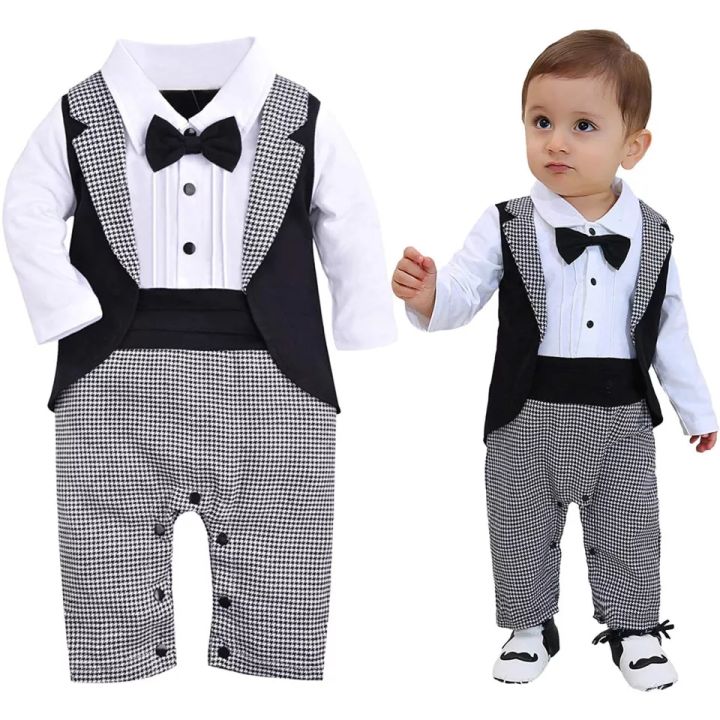 Boy baby party dress black tie romper