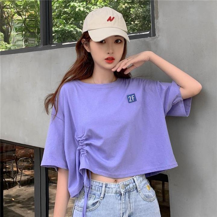 4%20High%20waist%20short%20sleeve%20T%20Women's%20T-shirt%20Niche%20Design%20Loose%20Korean%20Style%20ins%20Trendy%20Elegant%20Drawstring%20Super-Hot%20Short%20Top%20Clothes%20-%20Image%207