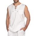 Men's shirt Casual Summer Men Solid Color Sleeveless V Neck Bandage Pocket Vest Shirt Oversize TaTop Men Clothing 5 Colors.