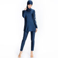 Slim Modest Muslim Swim Wear Burkini for Women Full Cover Solid Color White Flowers on One Sleeve Islamic Swimsuit with Hijab. 