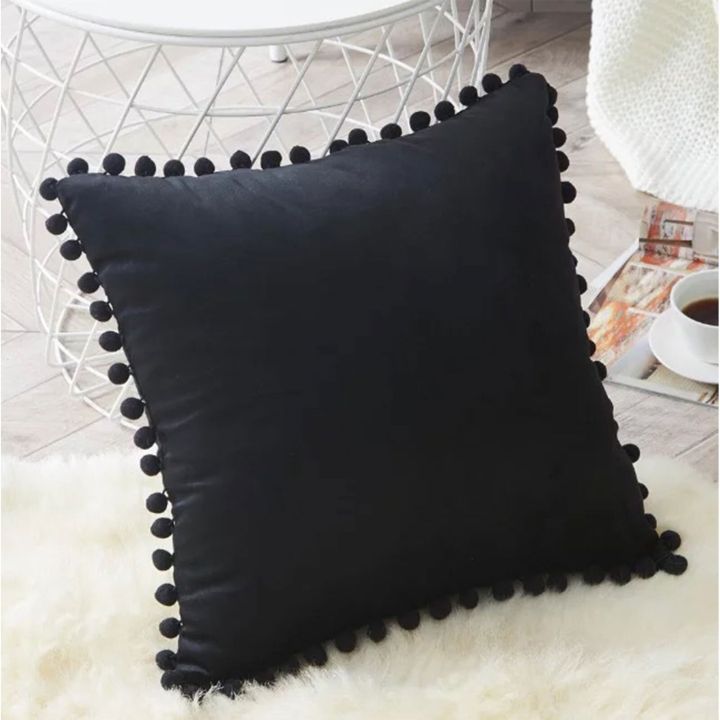 Decorative%20Throw%20Pillow%20Covers%20For%20Couch%20Bed%20Soft%20Particles%20Velvet%20Solid%20Cushion%20Covers%20With%20Pom%20Poms%20-%20Image%202