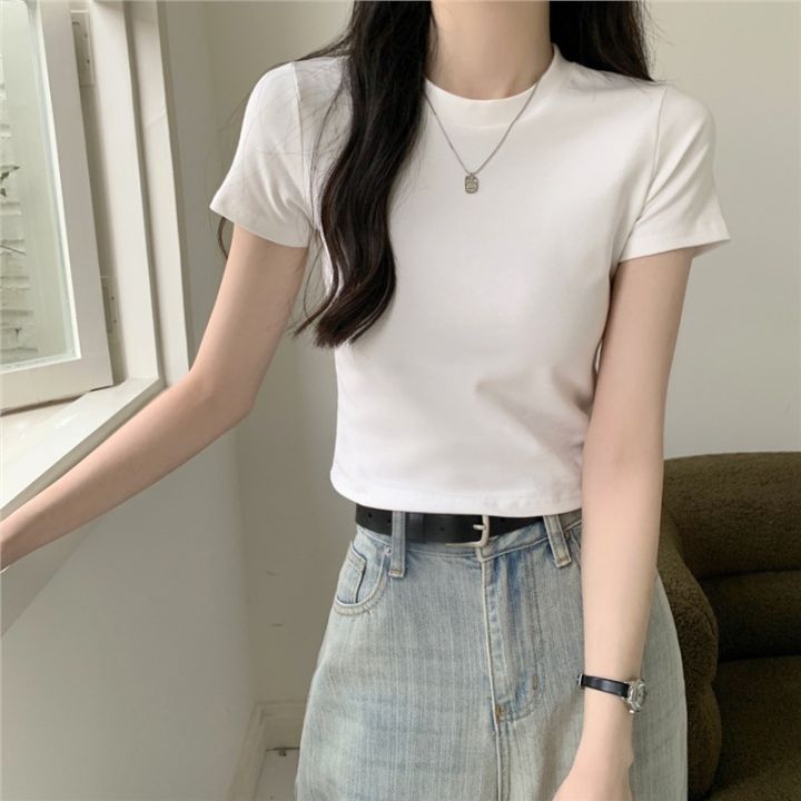 Small%20Red%20T%20T-shirt%20Women's%20Short-Sleeved%20Short%20Tight%20Hot%20Girl%20Top%20Summer%20New%20Solid%20Color%20Slim-Fit%20Shoulder%20T-shirt%20-%20Image%204