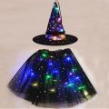 Women Kids Girl Glow Cobweb Light Up Tutu Skirt Spider Web Hat Wizard Witch Costume Party Gift Bat Cloak Halloween Christmas.