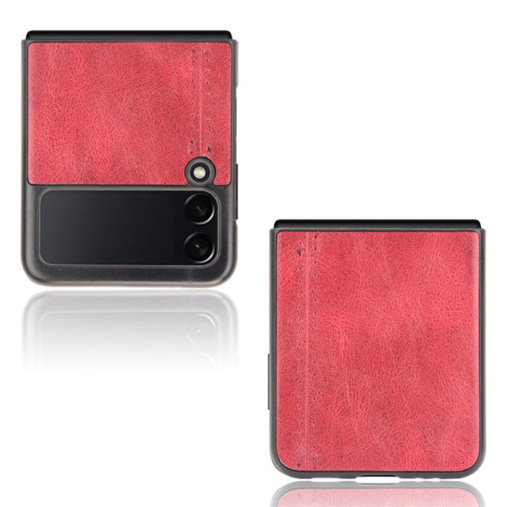 lthmy%20for%20Samsung%20Galaxy%20Z%20Flip3%205G%20Case%20Luxury%20Calfskin%20PU%20Leather%20lines%20Hard%20Back%20Cover%20-%20Image%203