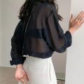 Women Shirts Sheer Sun-proof Fashion Summer Elegant Outerwear Simple Solid All-match Feminine Long Sleeve Turn-down Collar Cozy.