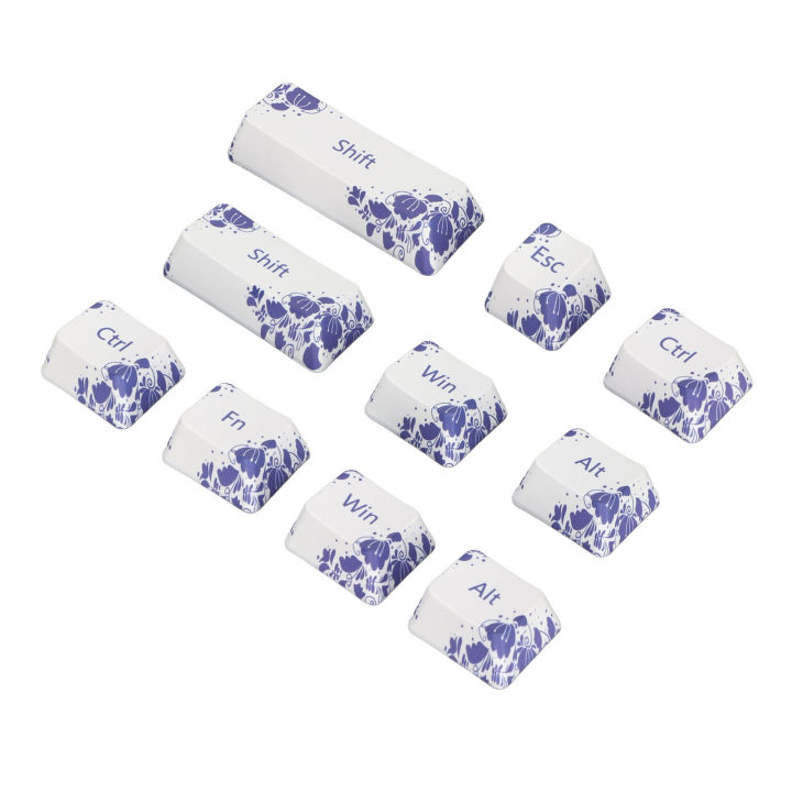 10PCS Key Caps Dye Sublimation Processblue and White Porcelain Style PBT Keycaps for Mechanical Keyboard