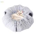 Cat Tunnel Bed, Cat House Collapsible Interactive Toy, Dog with Ball, Tube Gray.