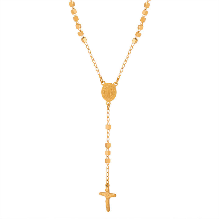 Carline Hot Sales Stainless Steel Necklace Cross Charm Pendant Necklace 18K Gold Plated Bead Necklace for Women Jewelry