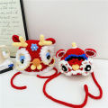 Original Year of the Dragon Lion Awakening Bag Handmade Wool Crochet New Year's Dragon Head Hat Chinese Style National Tide Lion Awakening One Shoulder Crossbody Bag.