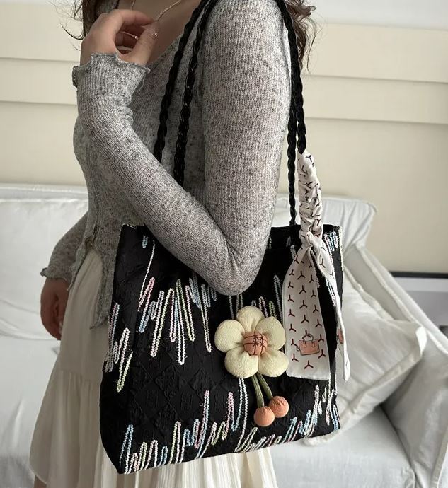 Flower Pattern Casual Fashion Bag for Women Shopper Handbags Environmental Storage Reusable Shoulder Tote Bag school bags girl