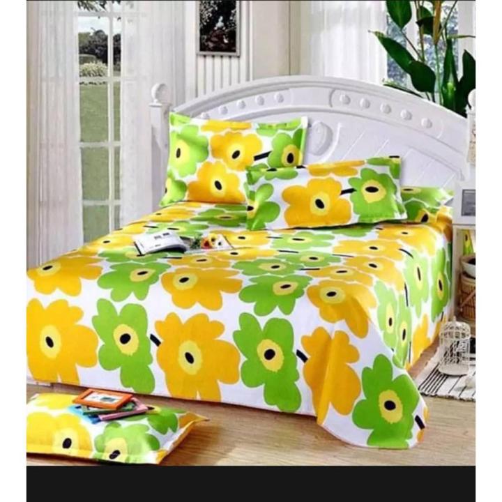 King Size Cotton Bed Sheet with Matching 2 Pillow Covers - Multicolor