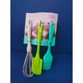 3 in 1 Silicone Kitchenware, 3-Piece Baking Kit, Basting Brush, Dough Spatula & Whisk, Silicone Kitchen Utensils, Silicone Baking tools Pack of 3. CD:P20.. 