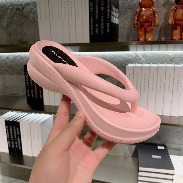 Flip Flops Women's Outer Wear Thick Bottom Summer Internet CelebrityinsTrendy Indoor Non-Slip Flip-Flop Height Increasing Beach Sandals