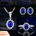 Carat Women Rhinestone Inlaid Oval Pendant Necklace Earrings Open Ring Jewelry Set. 