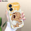 Jizetin for Realme C55 / Narzo N55 Back Cover Cartoon Cat Mouse Cream Wavy Edge Soft Silicone Phone Case. 