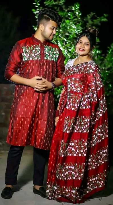 Exclusive Designer Dhupiyan Saree And Dhupiyan Panjabi For Combo Couple Dress - Saree & Panjabi