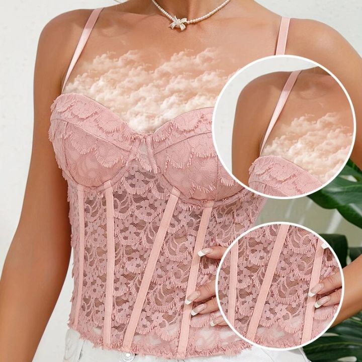 New%20Women's%20Strap%20Solid%20Color%20Flower%20Decoration%20Women's%20Adjustable%20Shoulder%20Strap%20Fish%20Bone%20Mesh%20Bra%20-%20Image%202
