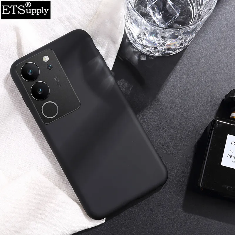 Cover Protettiva Vetro Temperato E TPU WBWONE Cover Per VIVO V40 SE 5G, Slim Modello Di Gatto Carino Custodia, Bordo In TPU Bumper In Silicone Protettiva Case - Gatto Nero Cover Protettiva