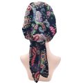 1PCS Women Muslim Flower Floral Print Hijab Hat Turban Cap Cover Hair Head Scarf Wrap Pre-Tied Headwear Black Strech Bandana. 