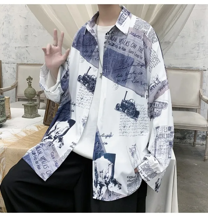 Spring%20and%20Autumn%20New%20Hong%20Kong%20Style%20Long-Sleeved%20Shirt%20chic%20Men's%20Design%20Sense%20Newspaper%20Printing%20Trendy%20Couple%20Shirt%20Coat%20-%20Image%204