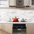 10pcs Gold amp;White Marble Tile Sticker Kitchen Backsplash Oil proof Bathroom Waterproof Wall Decals Peel amp; Stick Art Wallpaper. 