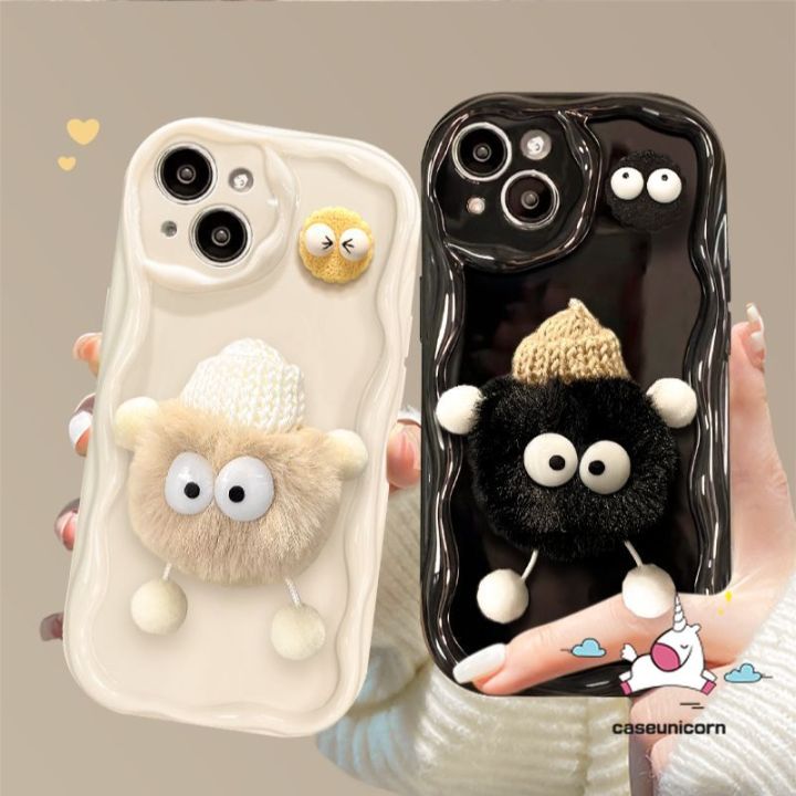 For Oppo A17 A9 A38 A7 A18 A76 A15 A58 A16 A92 A57 A78 A53 A12 A17K A5 A16s A74 A3s A95 A31 A16K A96 A77 A5s A33 A54 Reno 5 4F 10 6 Cute Plush Coal Ball Doll Black White Couples Soft Case