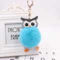 Cute Pompom Owl Keychain pom pom Key Chain Rabbit Fur Ball pompon Porte Clef Fluffy Leather Key Ring accessories Jewelry. 