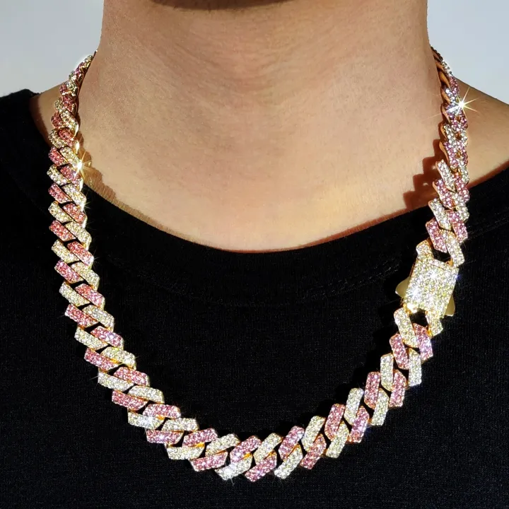 Men%20Women%20Pink%20Rhombus%20Cuban%20Chain%20Iced%20Out%202%20Row%20Rhinestone%20Cuban%20Link%20Chain%2014MM%20Prong%20Necklace%20Hiphop%20Jewelry%20-%20Image%204