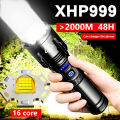 10000000lm most powerful LED flashlight xhp999 high power torch light rechargeable tactical flashlight 18650 USB camping lampcob.