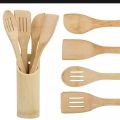 Kitchen Cooking Spoon with Bamboo Holder 5PCS Set, Made By Bamboo Wood - Chopsticks. 