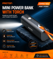 Proton Mini Power Bank with Torch 5000mAh (751091) | Compact Portable Fast Charging Power Bank | Type-C | Black | 60 Days Warranty.