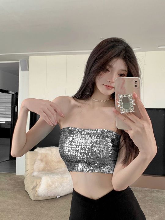 Summer%20Pure%20Desire%20Style%20Hot%20Girl%20Back%20Short%20Tube%20Top%20Sequined%20Vest%20Women's%20Inner%20Wear%20Outer%20Wear%20High%20Waist%20Navel%20Sleeveless%20Top%20-%20Image%203