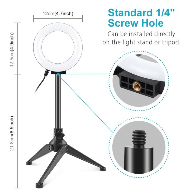 PULUZ%204.7%20inch%2012cm%20Ring%20Light%20+%20Desktop%20Tripod%20Selfie%20Stick%20Mount%20USB%20White%20Light%20LED%20Ring%20Selfie%20Beauty%20Vlogging%20Photography%20Video%20Lights%20Kits(Black)%20-%20Image%202