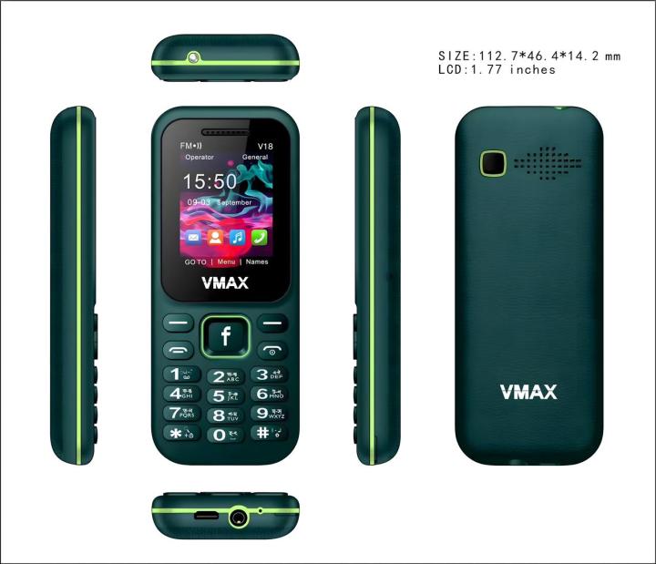 Vmax V18 guru music feature phone with 1 years warranty colour green