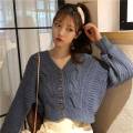 M144 Cardigan Short Top Women's Korean-Style Retro V Collar Net Red Sweater Loose French Lazy Style Sweater.