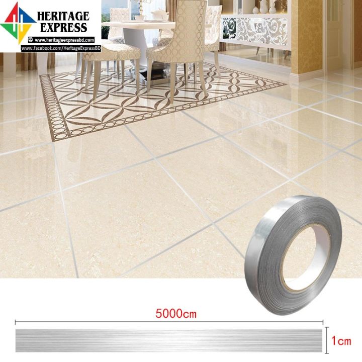 tile tape gap sealing for floor tape waterproof, silver tile tape for walls strip stickers for flooring, Self-Adhesive sticker (silver, 50 * 0.5cm) - Double Side Tape