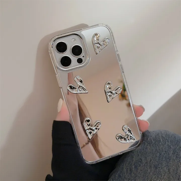Sroof%20Case%20For%20iPhone%2011%2012%2013%2014%2015%2016%2017%20Pro%20Max%20Mirror%20silver%20pleated%20heart%20Shockproof%20Silicone%20Soft%20Phone%20Case%20Back%20Cover%20-%20Image%207