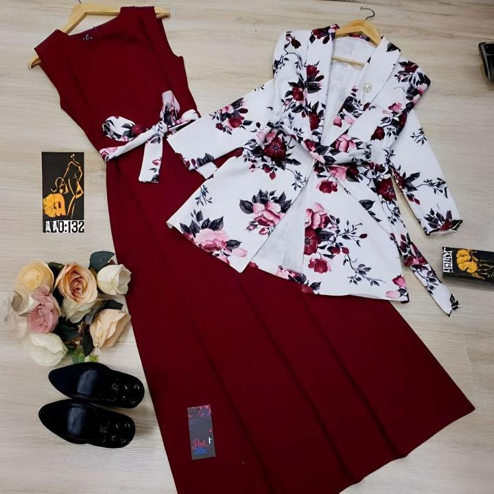 Winter Collection Rose Print Stitched Kurti & Blazer Belt for Women – Free Size, Fashionable, Comfortable, Regular Wear