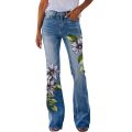 【Alien Alien】 2023 Retro Flared Jeans Ladie Floral Printed Baggy Jeans Streetwear Pantalones Slim-Fit Bell Bottoms Denim Pants джинсы женский. 